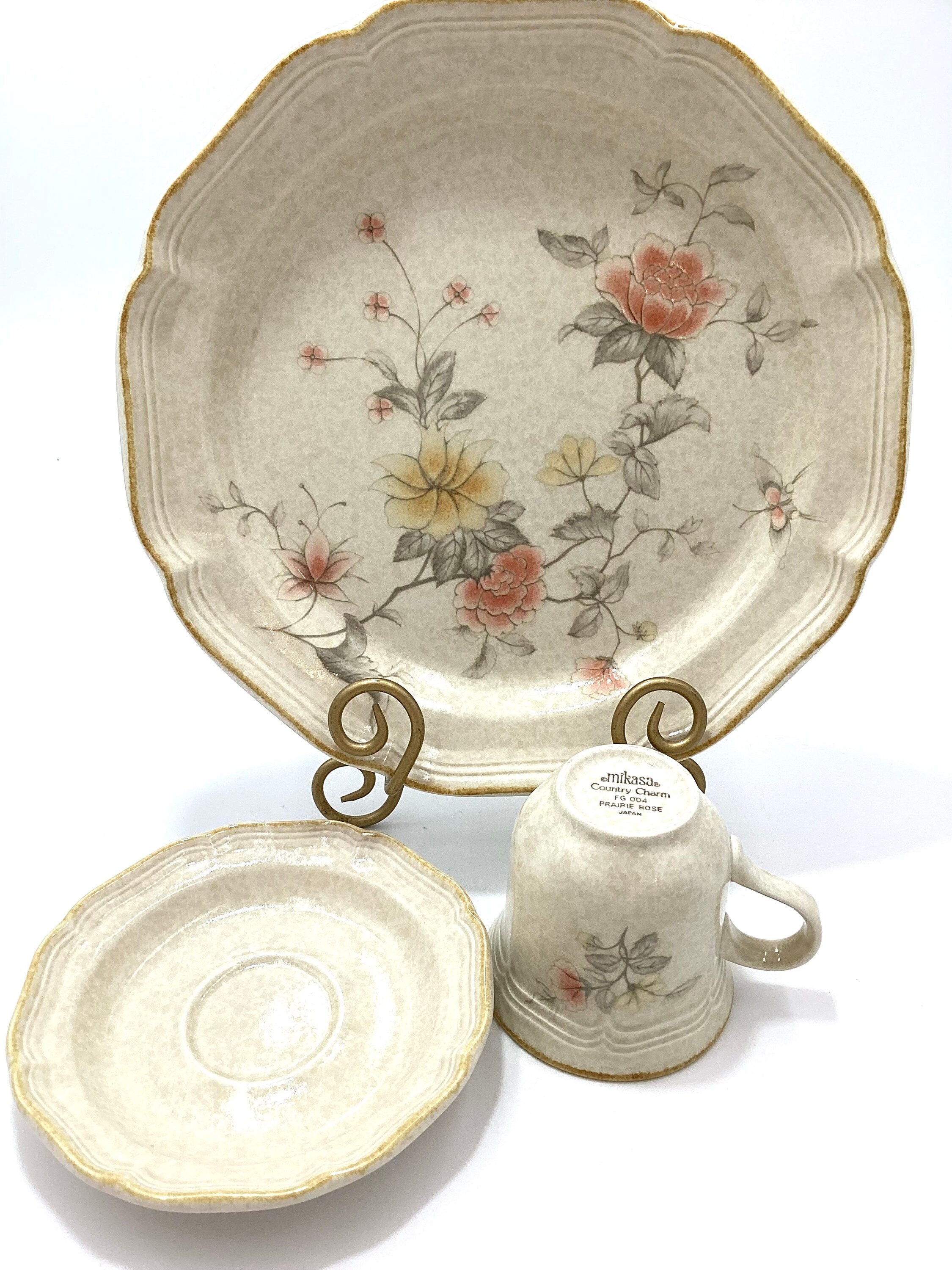 Mikasa Prairie Rose Plate, Teacup & Saucer Set, Country Charm