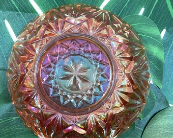 Vintage Carnival Glass Bowl: Iridescent Marigold Table Decor, 8"  (U6-10)
