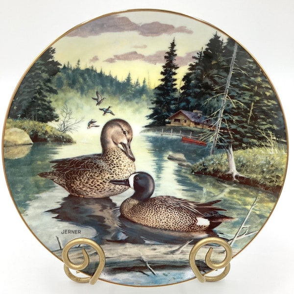 The Blue Winged Teal By Bart Jerner Decorative/Cabinet Plate #4410F 8th Issue From Living With Nature Gold Trimmed (C9-8)