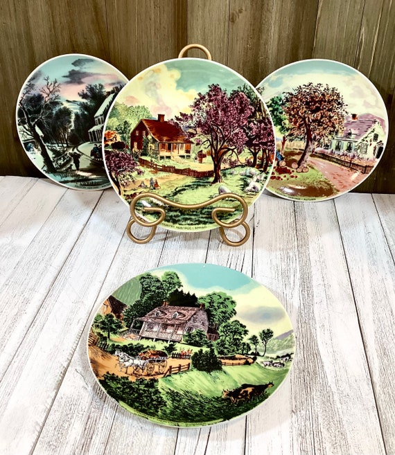 Juego de 4 platos decorativos vintage Country Heritage Invierno