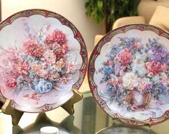 Lena Liu Floral Collectible Plates, Spring Flower Decor, Set of 2  (M.2-7)