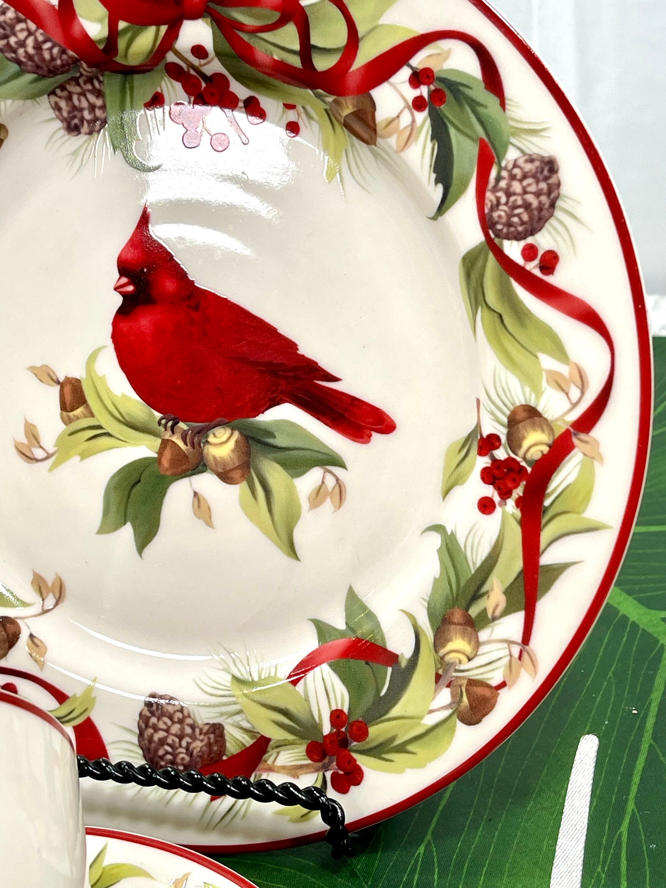 Cardinal Christmas Tea Set Trio, Holiday Ribbon Design (P43) - Etsy