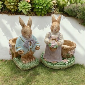 Set of 2 Easter Bunny Votive Avon Springtime Collection Candle Holder Ceramic Easter Rabbit Egg Holder Candle Easter Decor Easter Gift (N.7)