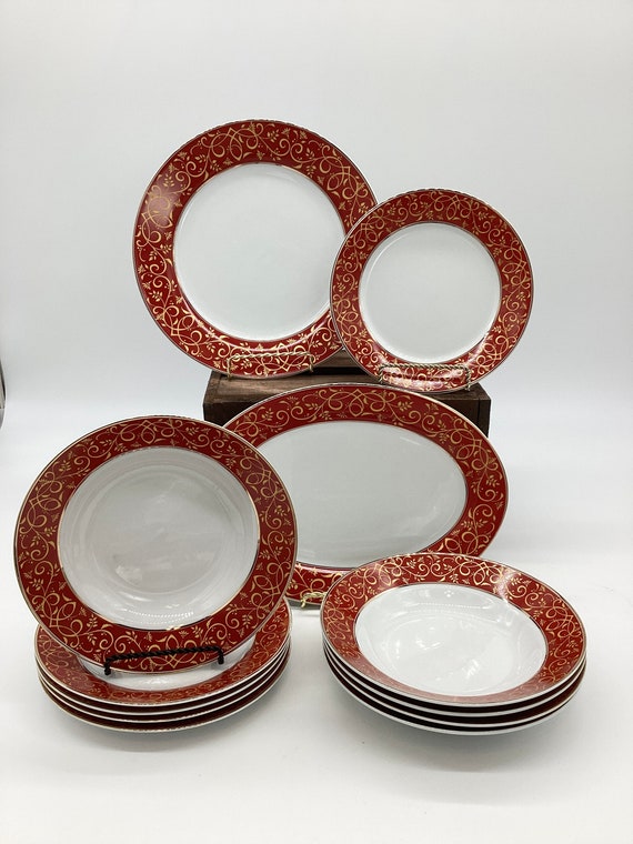 Red Dinnerware Holiday Serving Chris Madden Plate Bowl Christmas Dishes Valentines Dishes Elegant Entertaining Dishes Replacement N.10 Etsy