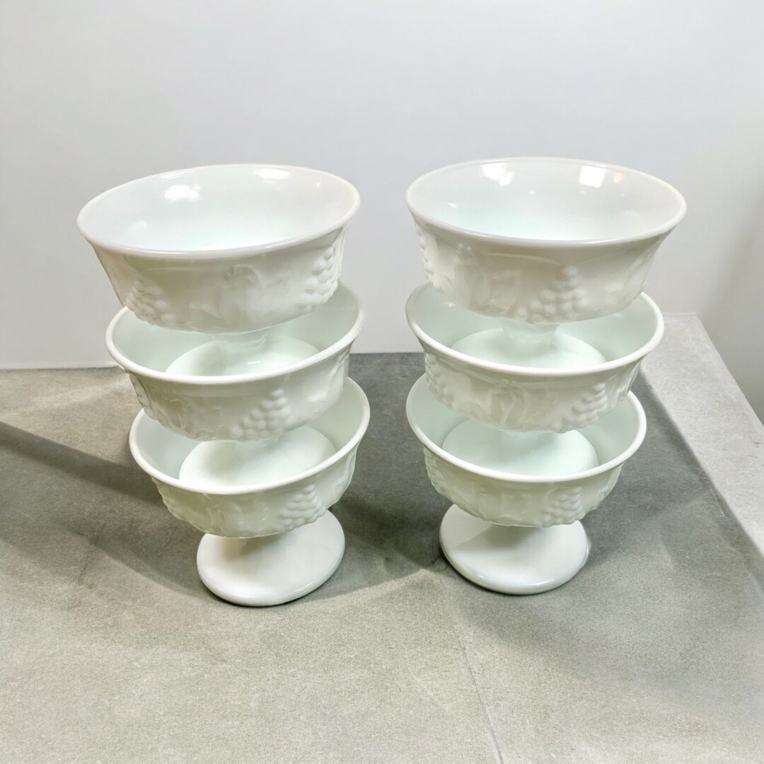Set of 6 Milk Glass Dessert Pedestal Dishes, Vintage Grape Pattern (K4 ...