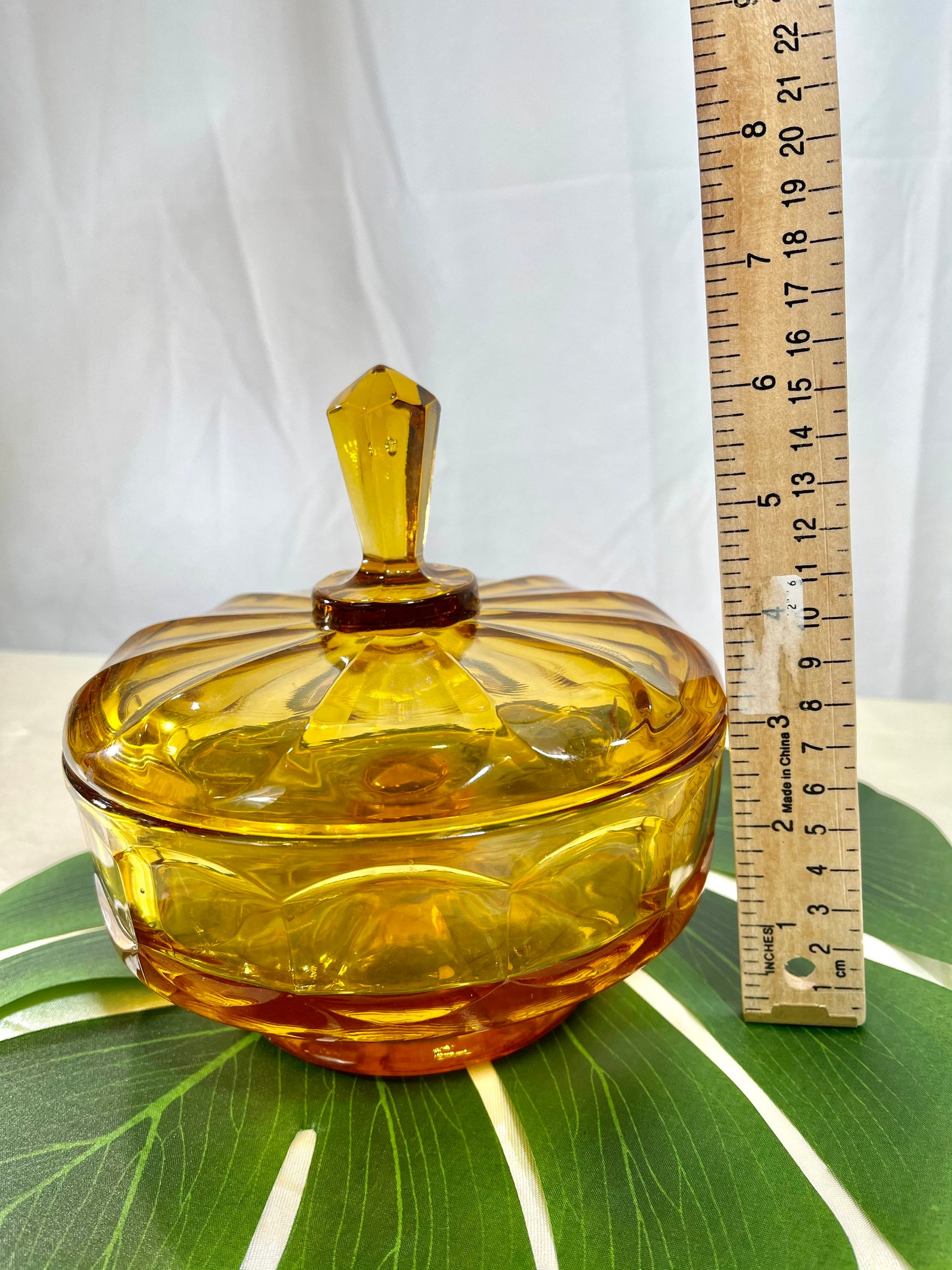 Amber Glass candy dish with lid Etsy