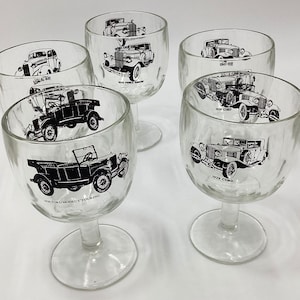 Collectible Ford Automobile Glassware Set Of 5 16oz Automobile Thumbprint Goblets Beer Glasses Father’s Day Barware Man Cave  (H9-14)