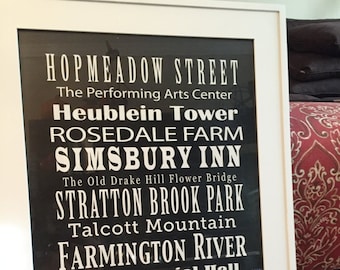 Simsbury, Connecticut Hometown Landmark Print (New England, Farmington Valley, CT, etc.)