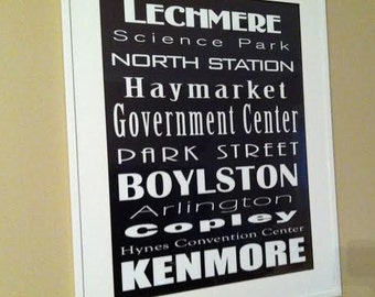 Boston T Stop Print (New England, Boston, Massachusetts, City, Public Transportation, Green Line, etc.)