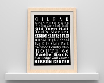 Hebron, Connecticut Hometown Landmark Print (New England, CT, etc.)