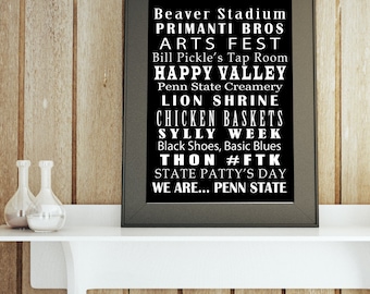 Penn State Landmark Print (PSU, Nittany Lions, We Are, Happy Valley, State College, Pennsylvania State University, enz.)