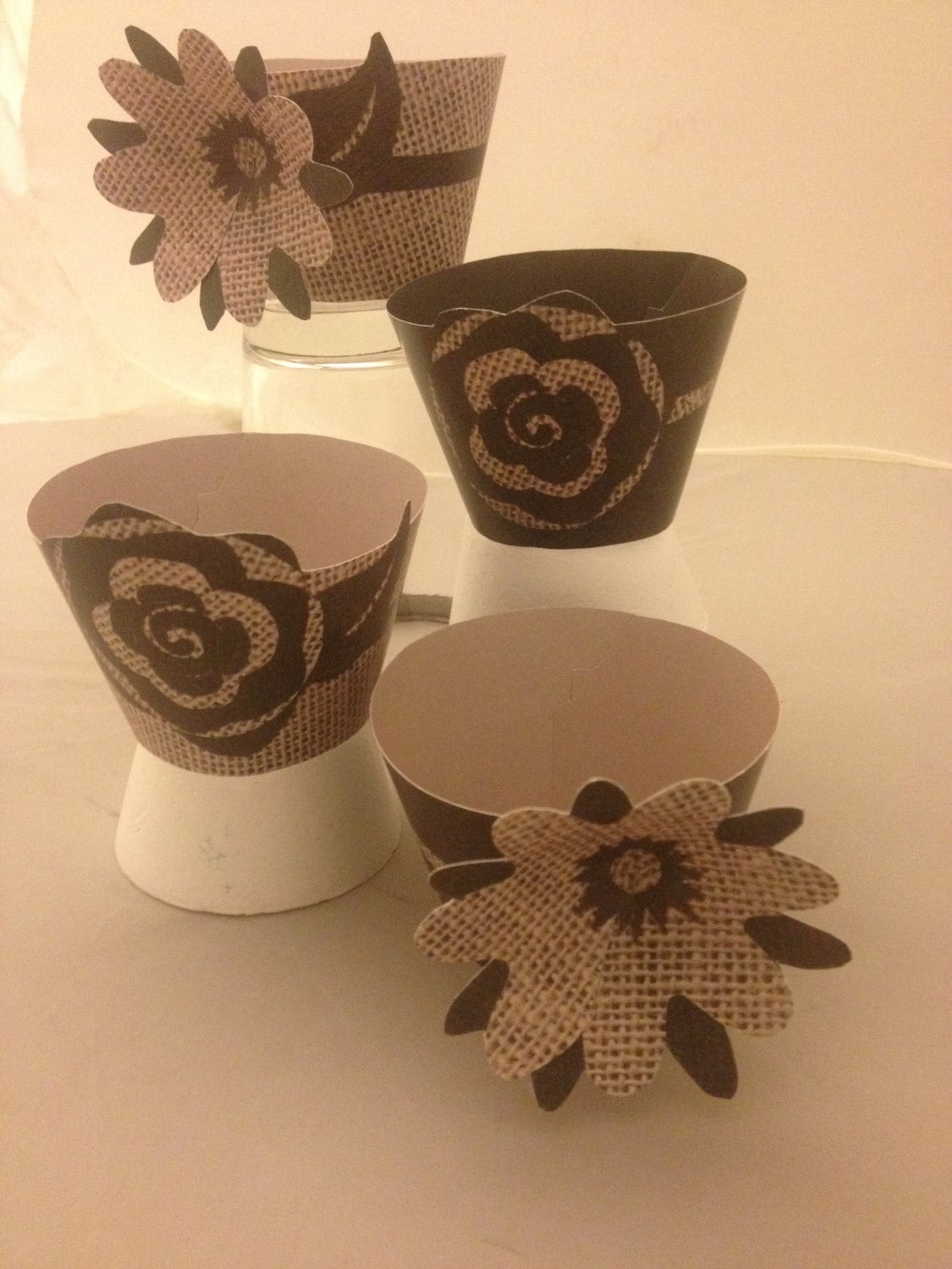 Burlap Flowers Cupcake Wrappers