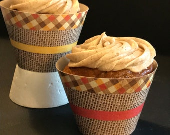 Burlap and Gingham Fall Cupcake Wrappers