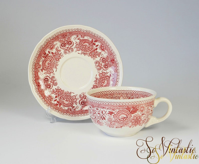 Mint Villeroy And Boch Burgenland Cup And Saucer Set V B Burgenland Red Tea Cup Coffee Cup Red Transferware Germany Floral Pattern