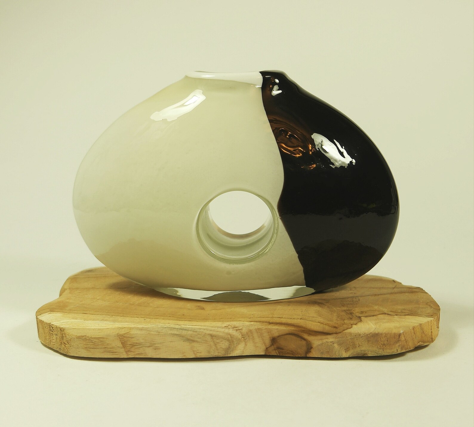 Vintage Black and White Donut Hole vase Abstract cased glass Etsy