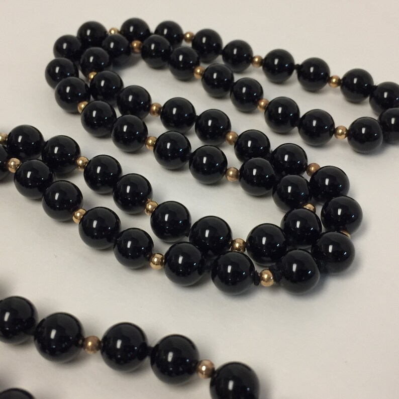 Black Glass Bead Necklace Vintage Beaded Jewelry 8 mm Black | Etsy