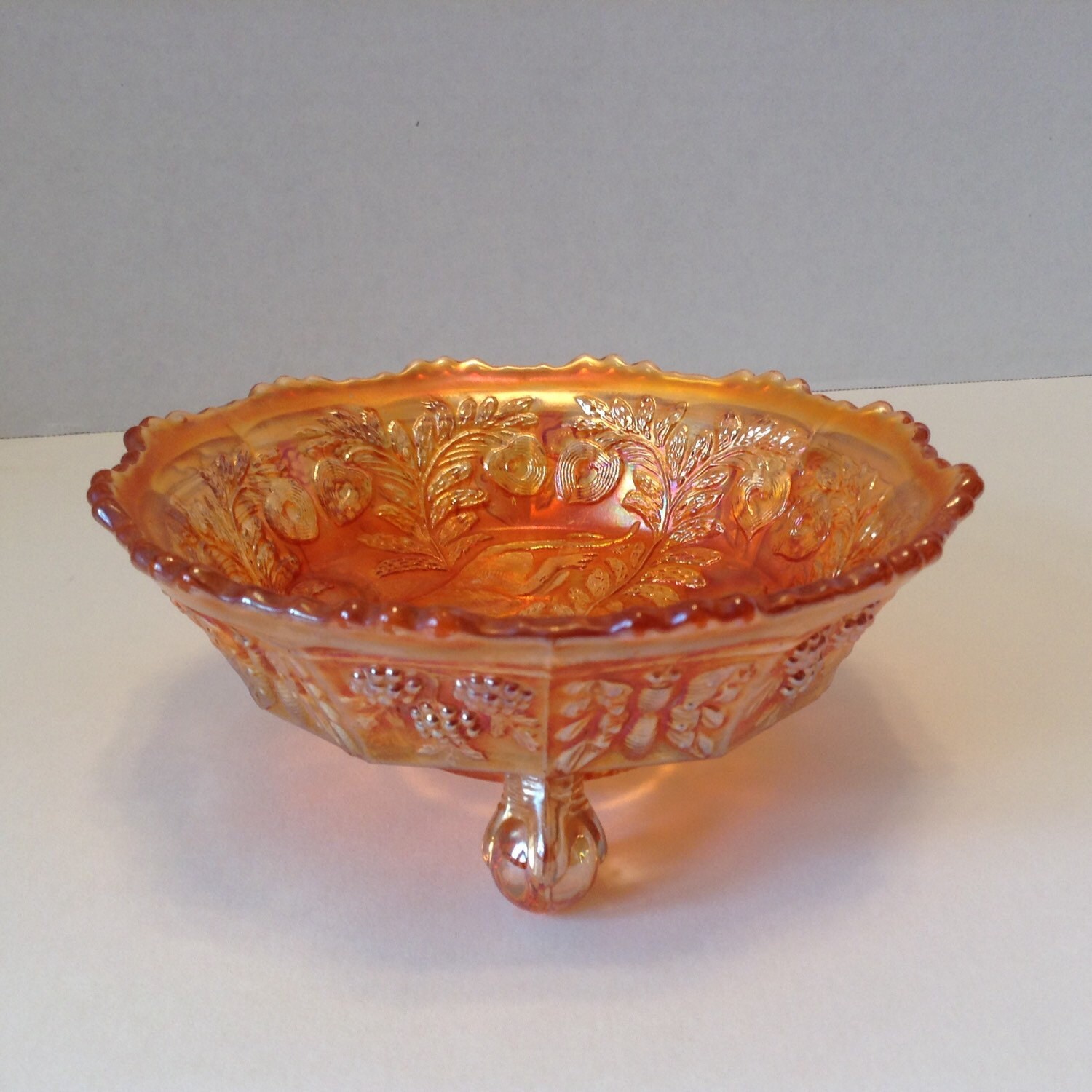 Fenton Marigold Carnival Glass Footed Panther Berry Bowl Etsy