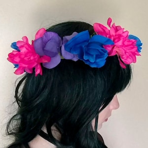 BISEXUAL Themed LGBTQIA+ Pride Flower Crown (fits most adult sized heads) Purple, Pink & Blue