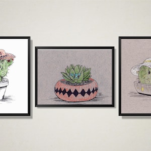 Succulents in Hats Art Prints - Cactus in a Sombrero, Cactus in a Sunhat, Succulent in glasses, 4&quot;x6&quot; & 5&quot;x7&quot; Art Prints