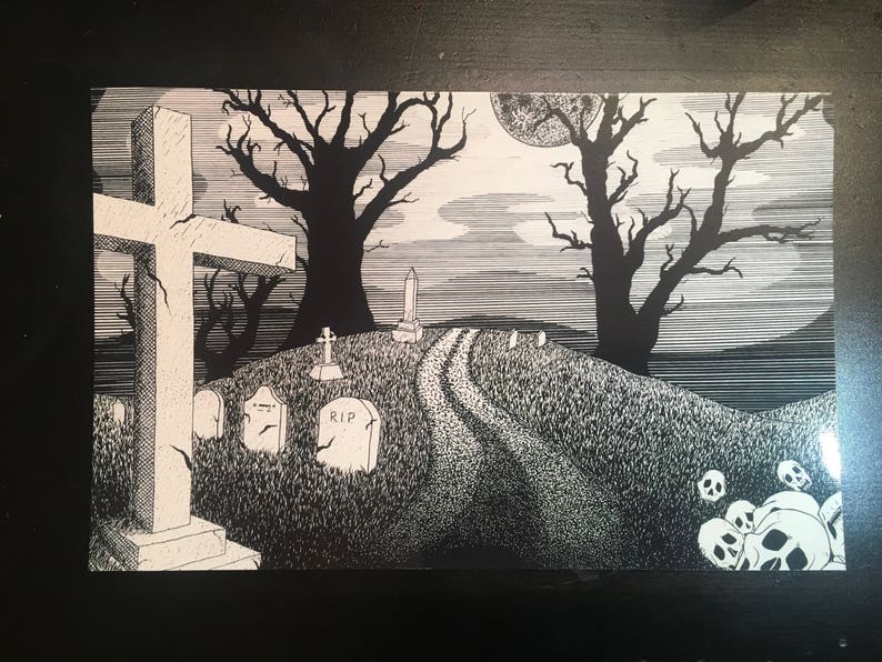 Spooky Cemetery Large Postcard