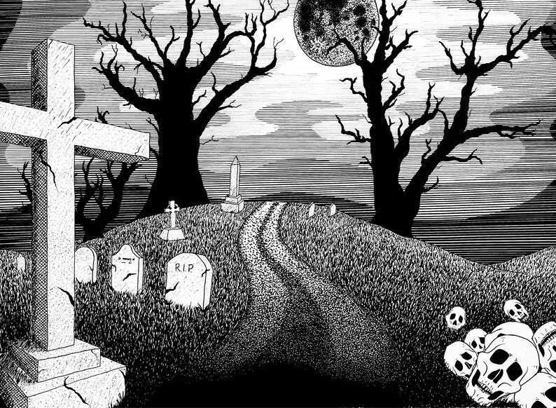 Spooky Cemetery Large Postcard