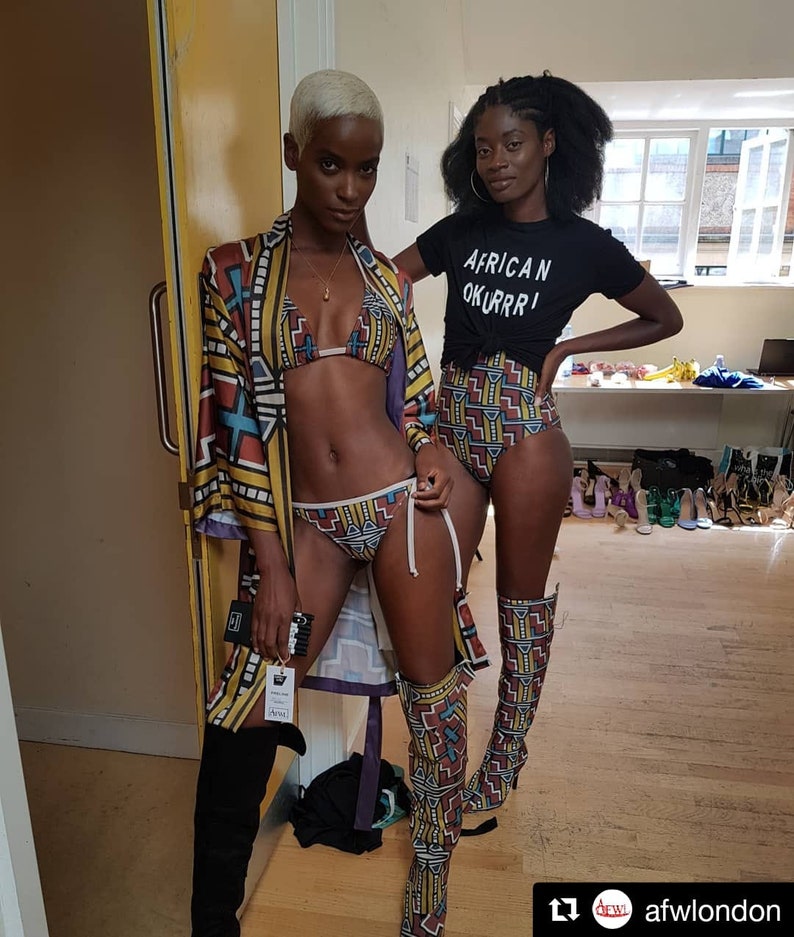 Prelim Ndebele Bikini swim/bodysuit African Print High Waisted Bikini, Swimsuit Women gift for her image 3