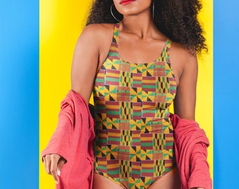 Prelim Kente swim/bodysuit African Print High Waisted Bikini, Swimsuit Women gift for her