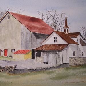 painting of barn,&quot;WINDY Meadows FARM&quot;,painting of farm, farm painting, painting of barn, art sale, barn painting, barns