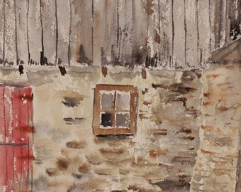 Barn scene, scenic barn, stone barn,red barn door,art show,"BARN SIDE",original barn painting,bucks county farms,old barns,Bucks County barn