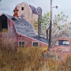 ford truck,old barn scene,old truck,old farm,picturesque farm scene,old barns,red truck,barn silo,red barn,flower field