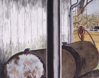 OLD farm scene,mauros farm,old tank scene,barn painting,old rusty tanks,picturesque farm scene,barn scene, Pennsylvania barns,scenic art