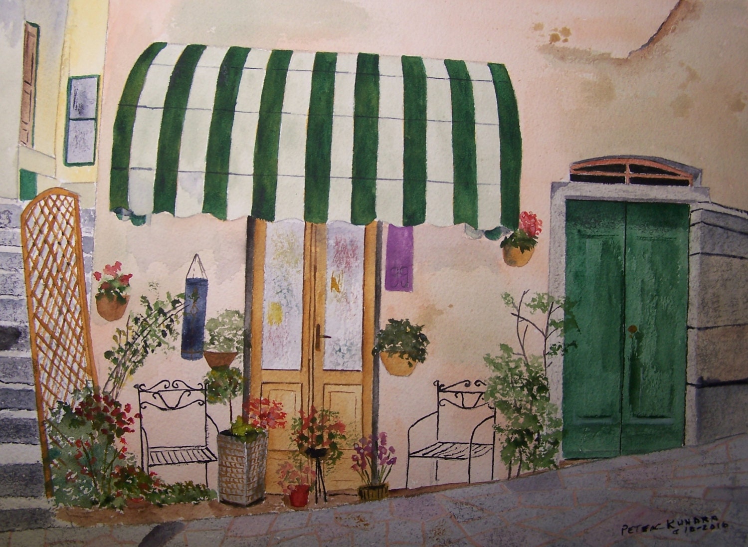watercolor painting painting of awning painting of Etsy