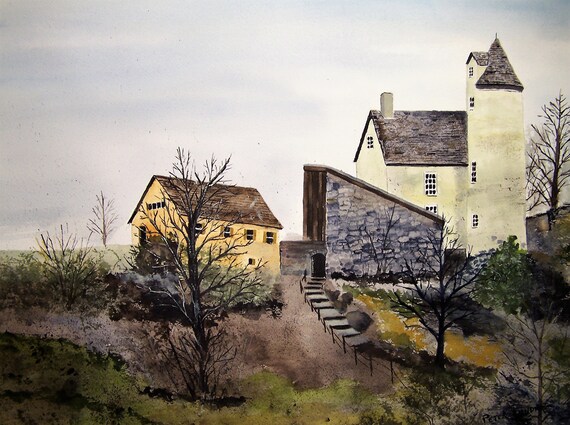 Watercolor Paintingbarn Paintingcastle Barnpainting Of Barn Etsy