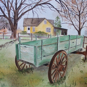 farm wagon,&quot;HAY WAGON&quot;,old hay wagon,farm painting,horse drawn wagon,wagon for hay,country scene