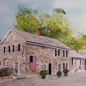 sergeantsville inn, old inn painting,romantic inn,peter kundra art,stone inn painting
