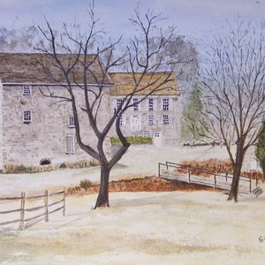 old farm landscape,farm painting,stone barns,picturesque,barn painting, painting of creek, Pasture,Farm painting,barn painting,old farm,art