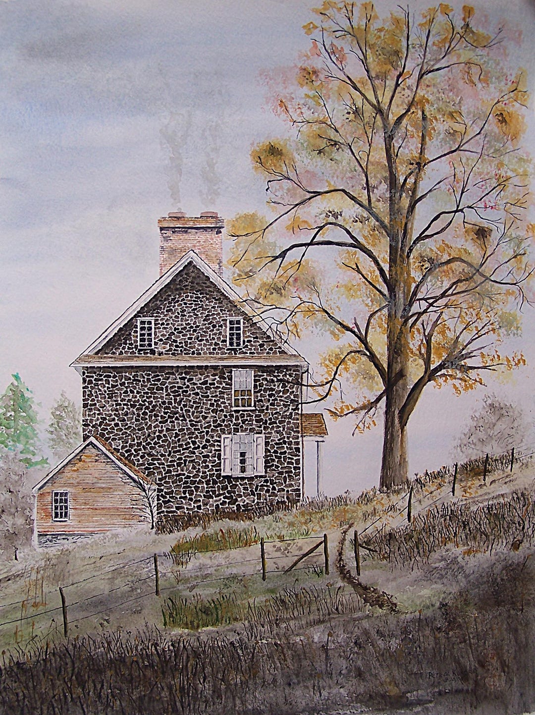 Autumn Farm Painting,old Stone Farm House Painting,autumn Scene ...
