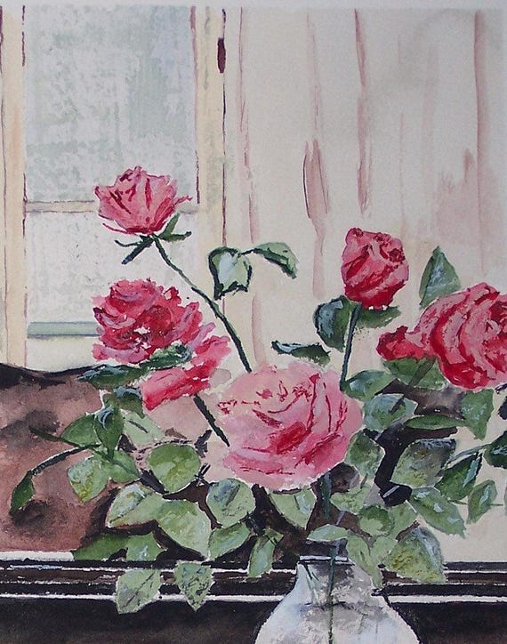 Painting of Piano,painting of Flowers,old Piano Scene,colorful