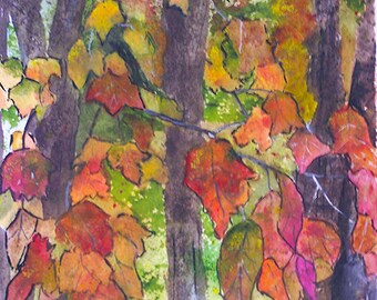 colorful autumn leaves painting,autumn leaves scene,oak leaves,peter kundra art