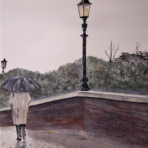 rainy day on the bridge,rainy day,bridge scene,man walking on bridge,cobblestone bridge,cloudy day,rainy scene,