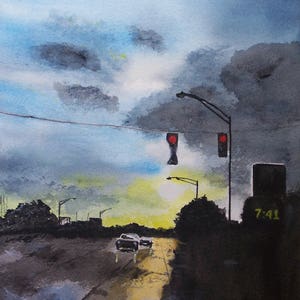 thunder sky,dramatic stormy sky,&quot;STORMY AT 741&quot;,thunderstorm painting,rainy night scene,rainy street scene,reflections in rain