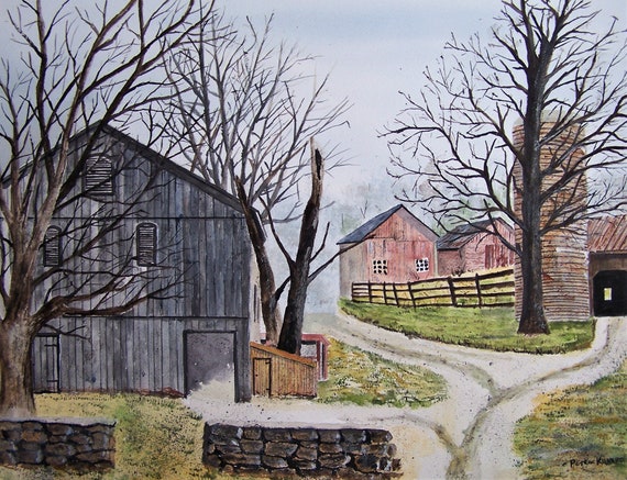 Original Watercolor Paintingpainting Of Barn Scenebarn Etsy