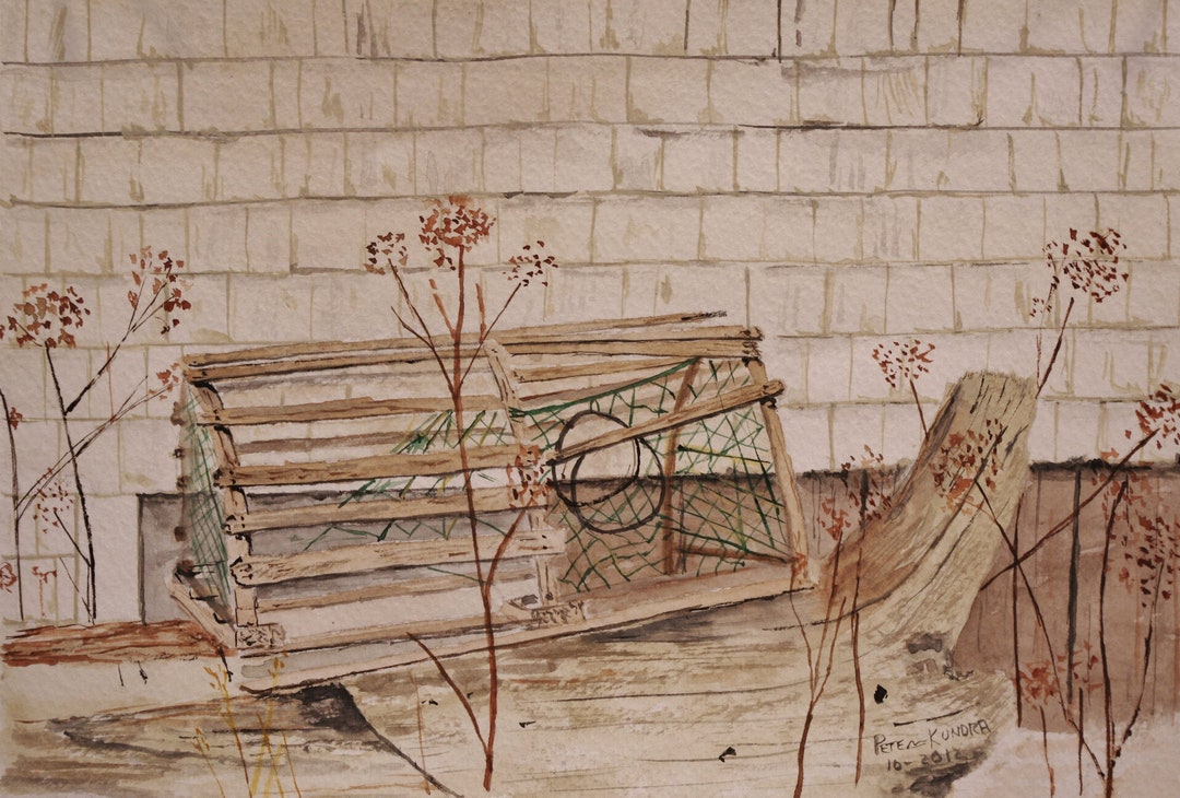 Lobster Trap Painting,nova Scotia Fishing,lobster Traps,coastline