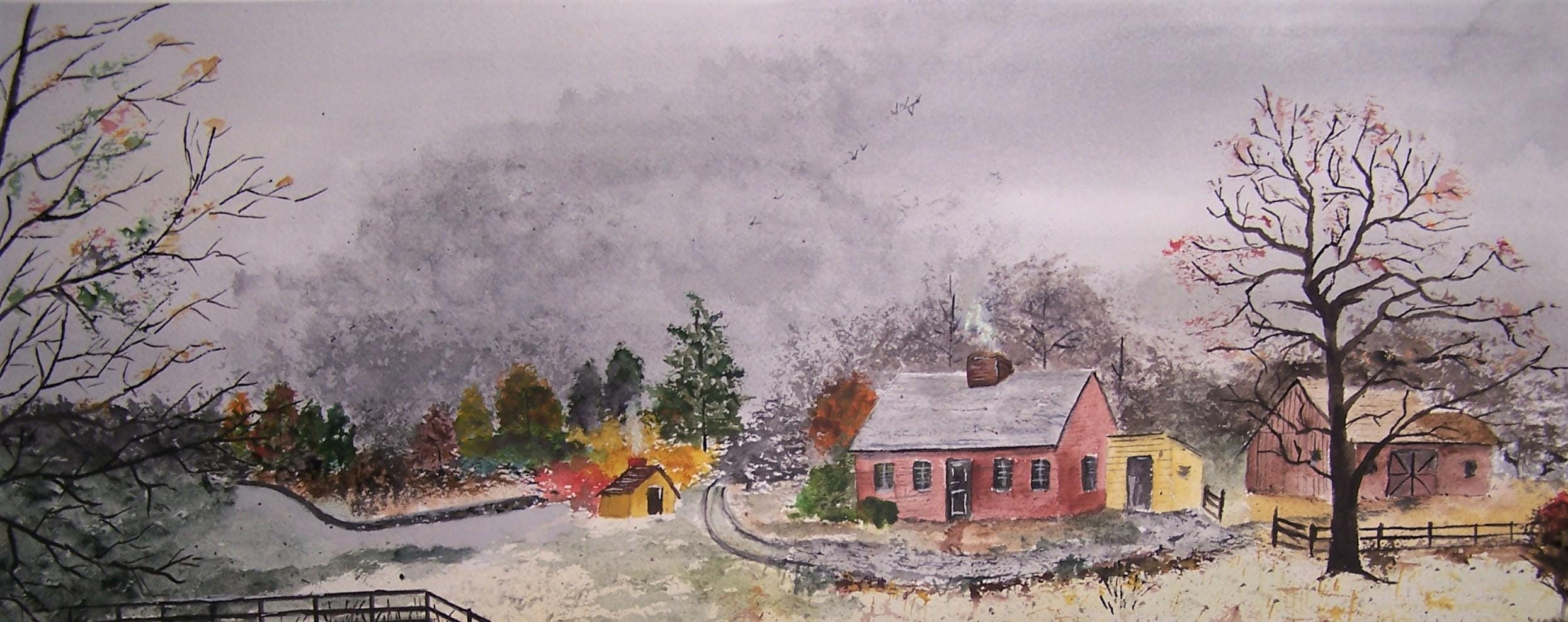 日本に 油彩画 大石和 絵画 牛小屋のある風景 絵画 - 絵画