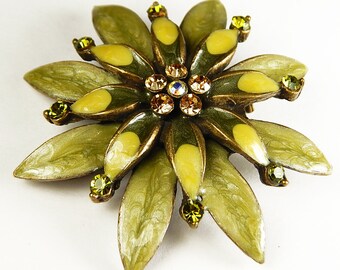 Vintage Enamel And Rhinestone Flower Pin Brooch Pendant - Vintage Jewelry - Vintage Accessories