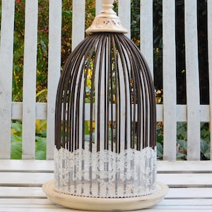 Vintage Decorative Metal Bird Cage With Lace And Pearl Trim - Vintage Bird Cage - Vintage Wedding - Wedding Decor