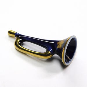 Vintage Miniature Porcelain Limoges Trumpet - Cobalt With Gold Trim - Vintage Miniatures - Vintage Housewares - Vintage Decor