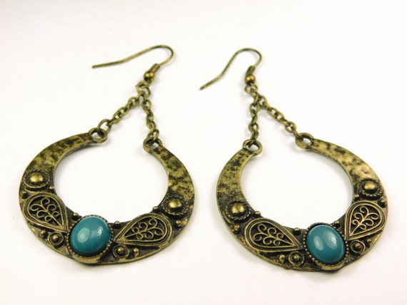 Vintage Hammered Brass Earrings - Rustic Vintage … - image 2