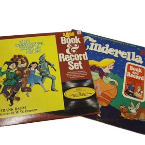 Vintage Children&#39;s Book And Record Sets - Wizard Of Oz - Cinderella - Books Included - Vintage Records - Records