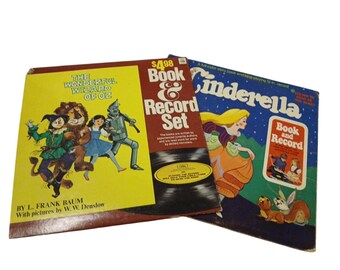 Vintage Children's Book And Record Sets - Wizard Of Oz - Cinderella - Books Included - Vintage Records - Records
